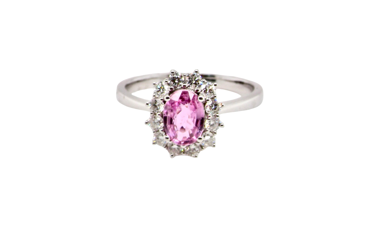 A modern Pink Sapphire and Diamond Ring