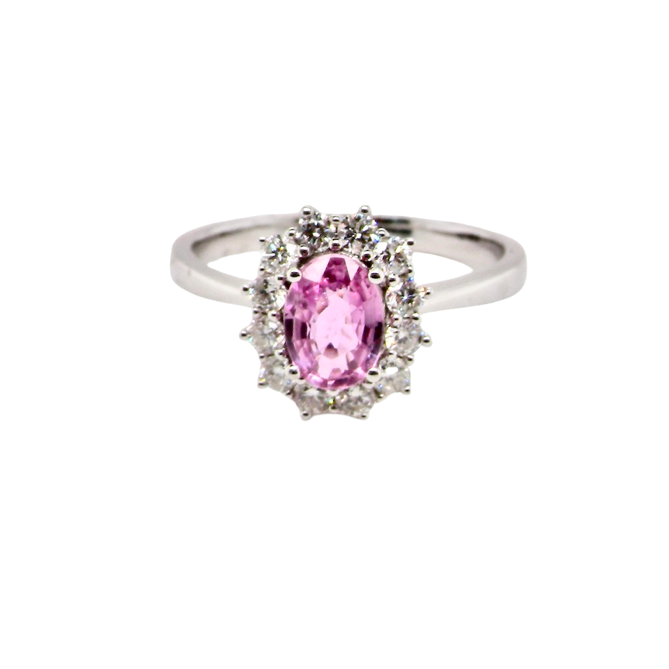 A modern Pink Sapphire and Diamond Ring