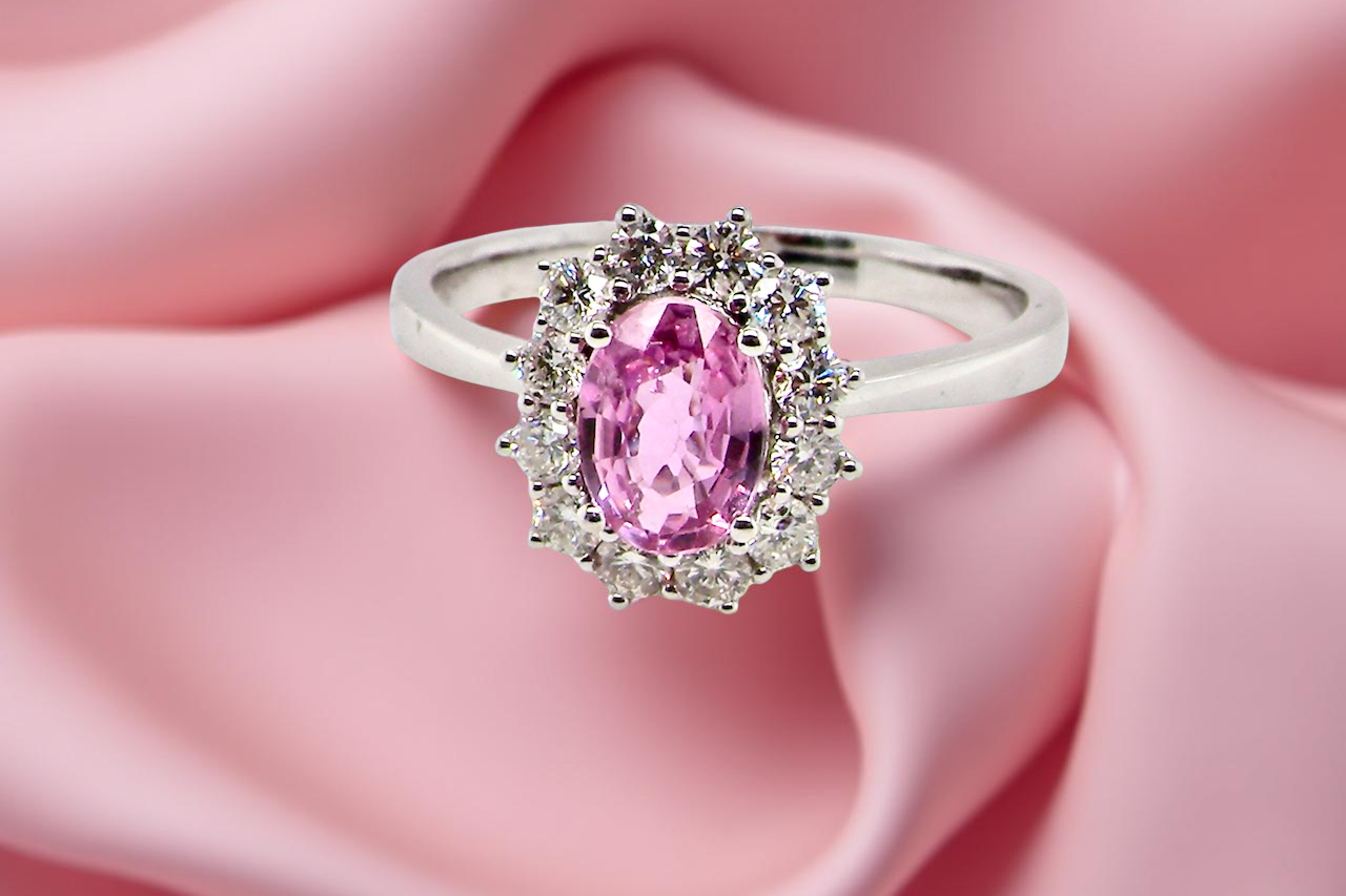 A modern Pink Sapphire and Diamond Ring