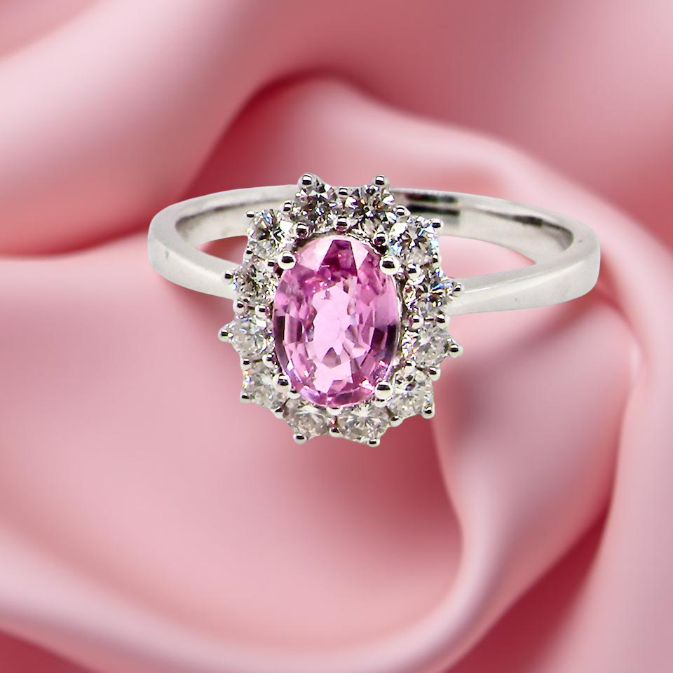 A modern Pink Sapphire and Diamond Ring