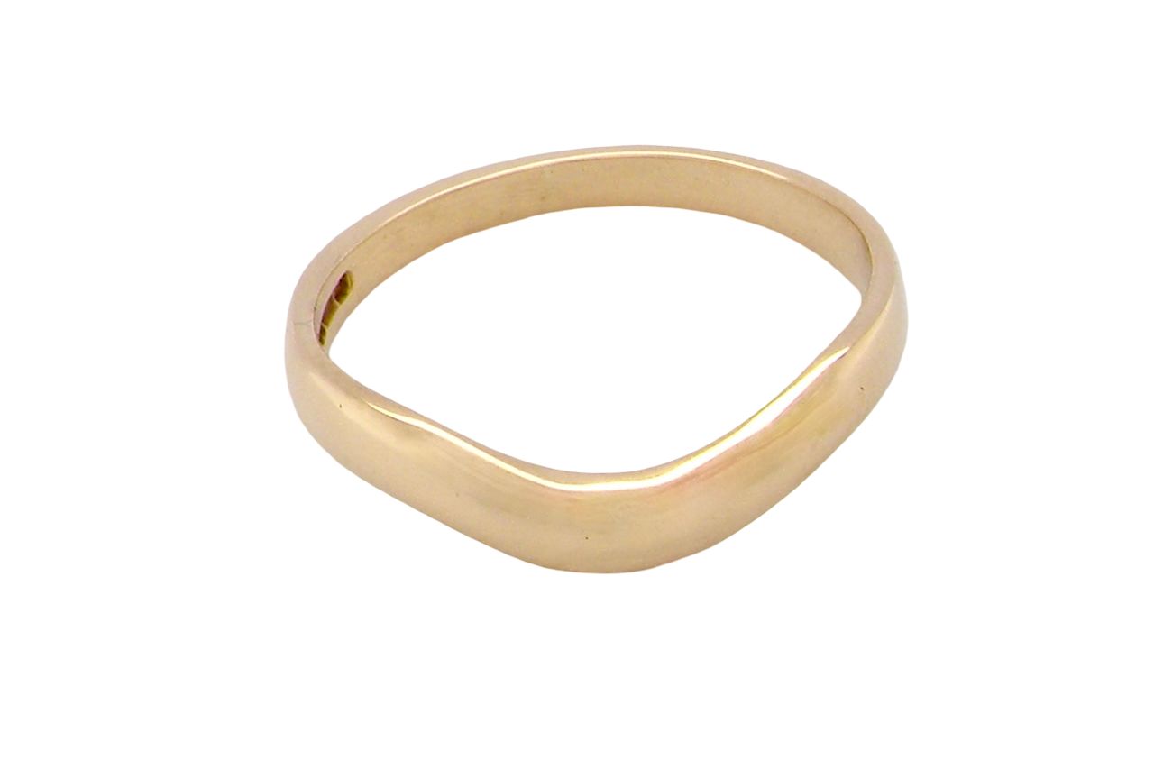 A narrow 18 carat yellow gold wedding ring. U shape