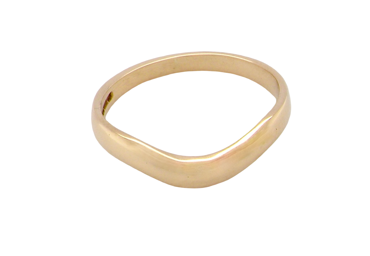 A narrow 18 carat yellow gold wedding ring. U shape