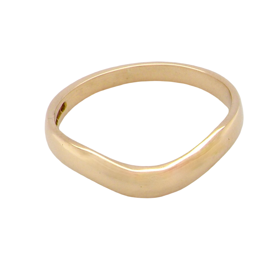 A narrow 18 carat yellow gold wedding ring. U shape