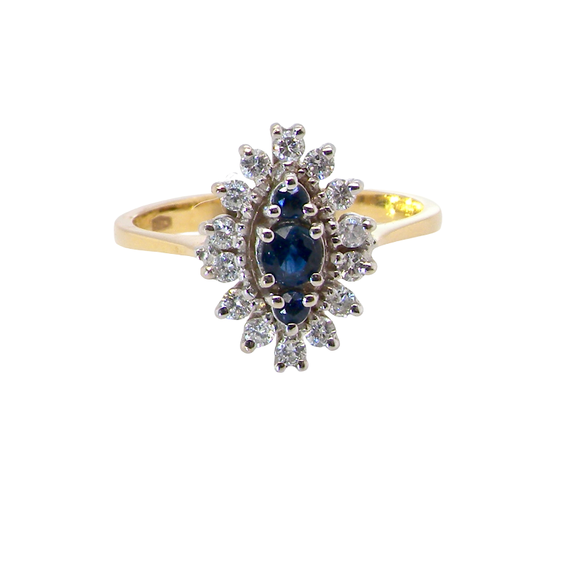 A navette shaped cluster ring.