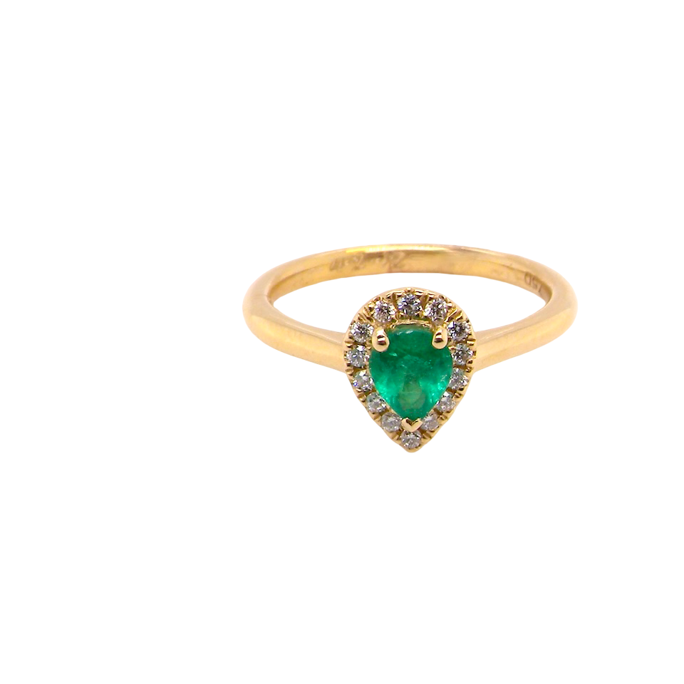 A new pear shaped Emerald and Diamond ring