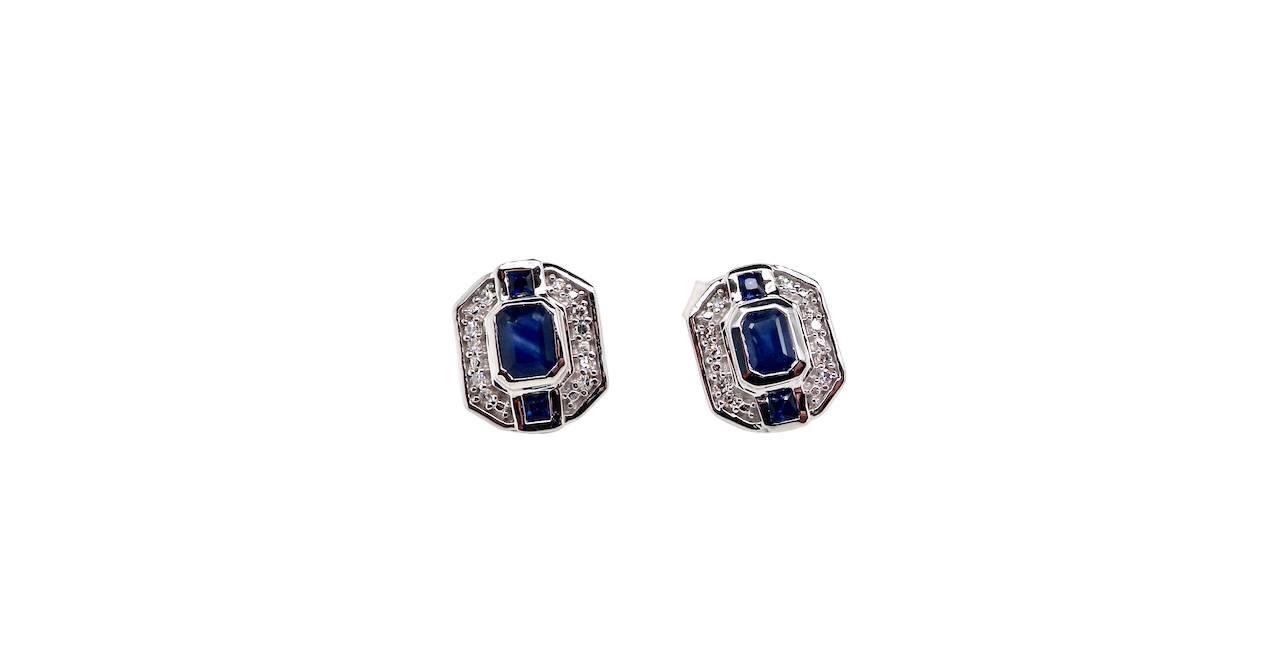 A pair 9 carat White Gold Sapphire & Diamond Earrings