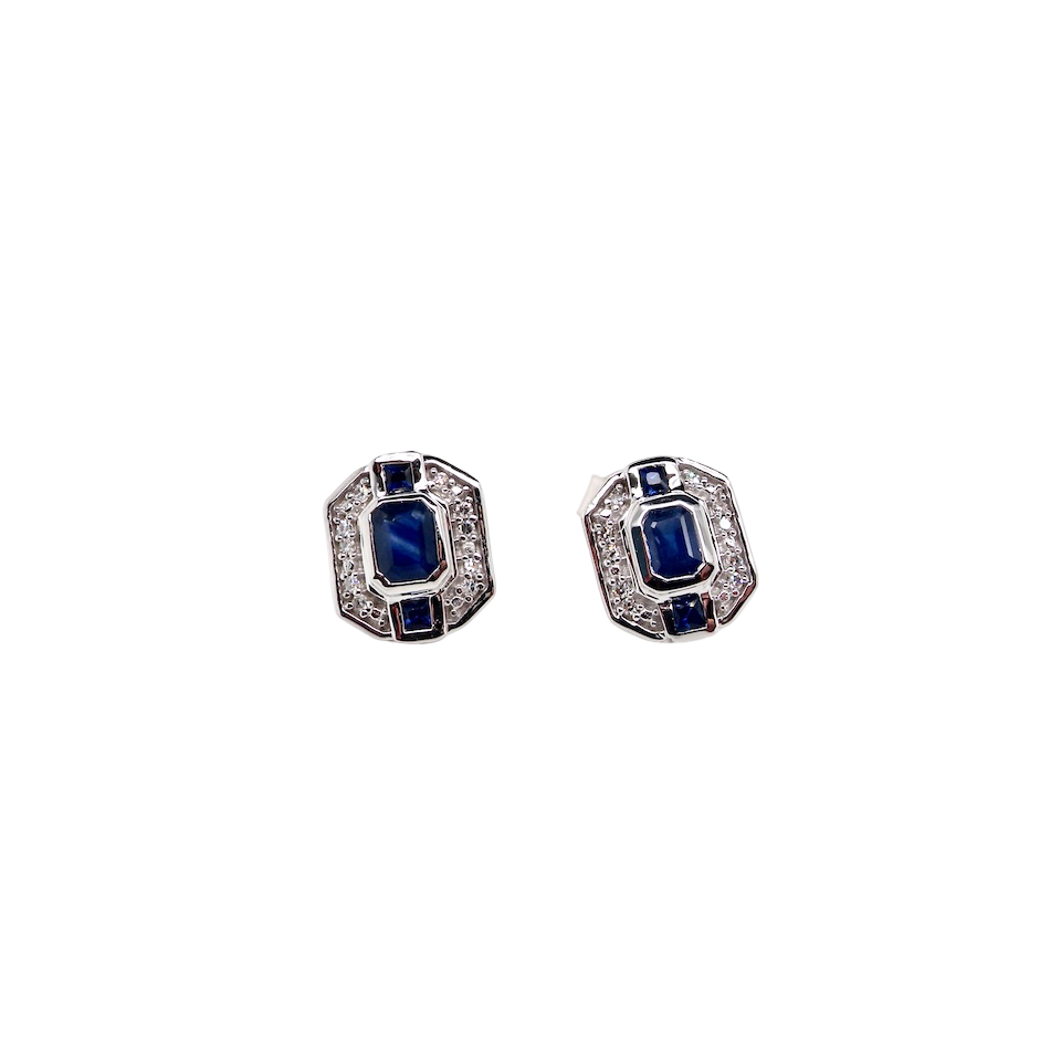 A pair 9 carat White Gold Sapphire & Diamond Earrings