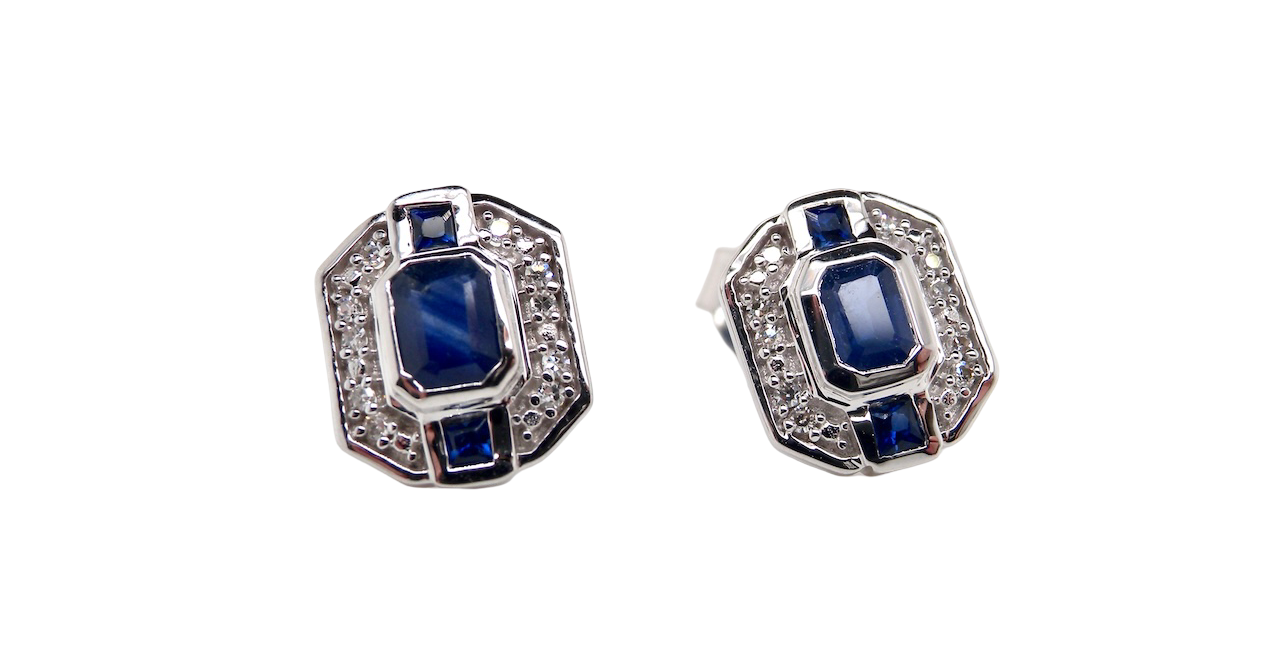 A pair 9 carat White Gold Sapphire & Diamond Earrings