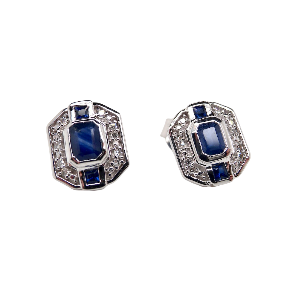 A pair 9 carat White Gold Sapphire & Diamond Earrings