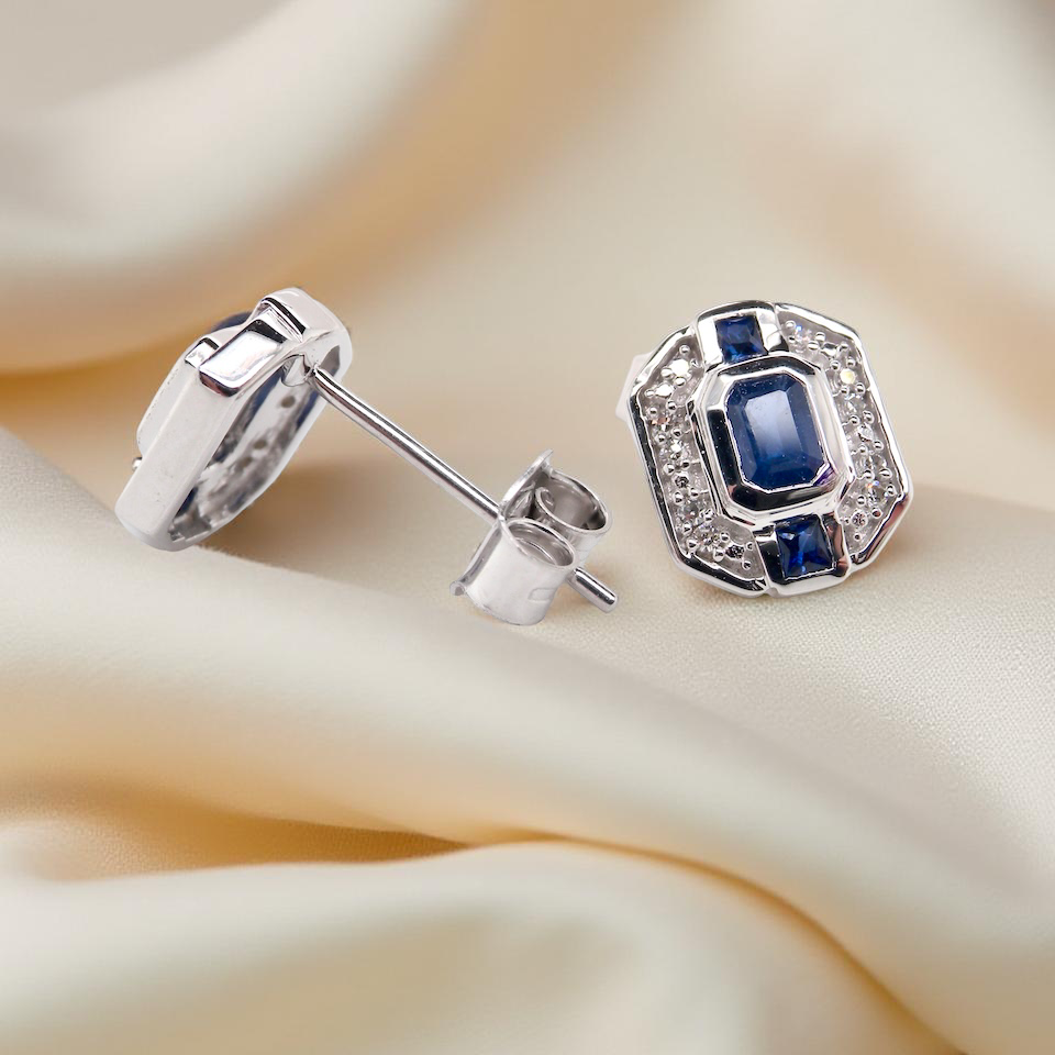 A pair 9 carat White Gold Sapphire & Diamond Earrings