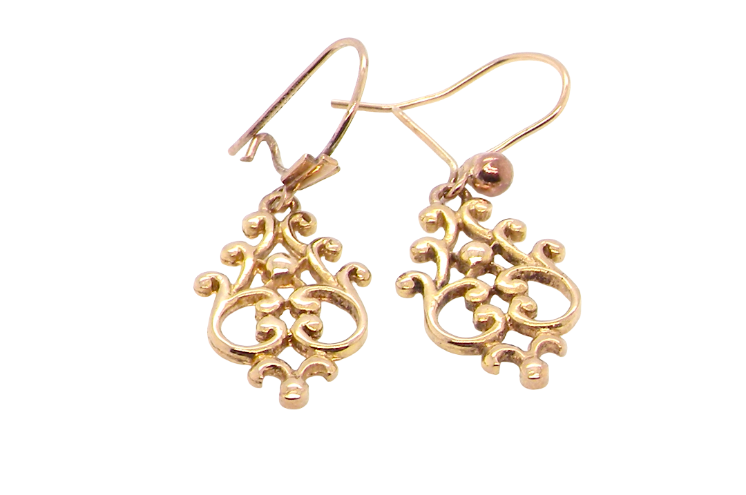 A pair of 9 carat gold* drop earrings. Openwork Celtic look design.
