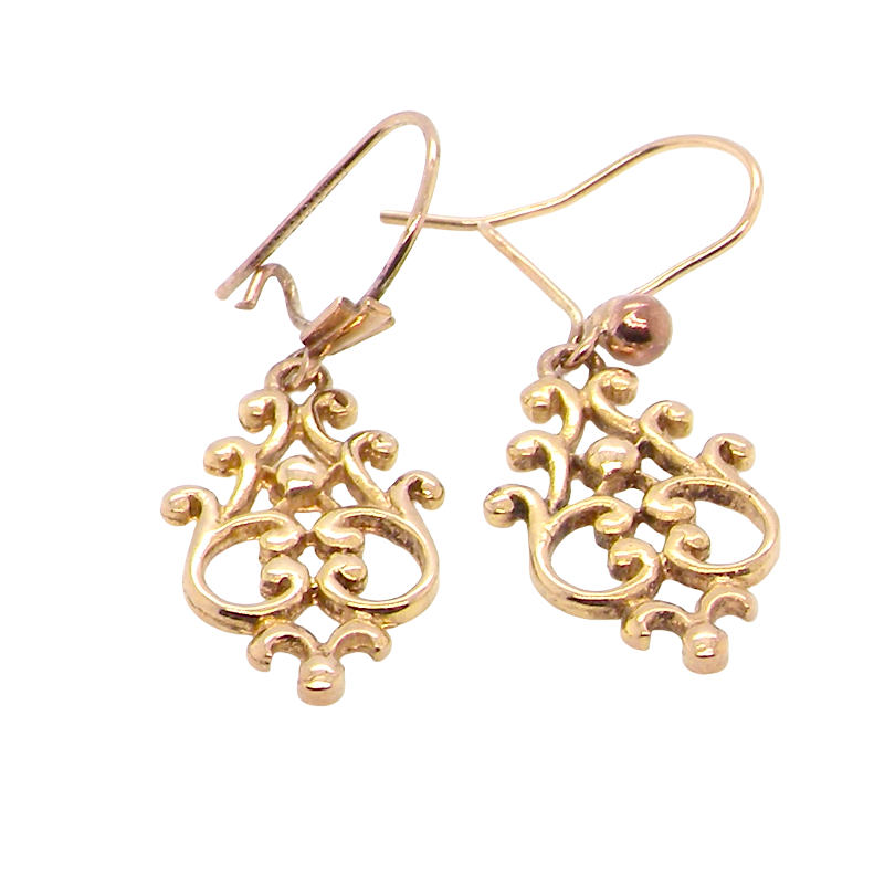 A pair of 9 carat gold* drop earrings. Openwork Celtic look design.