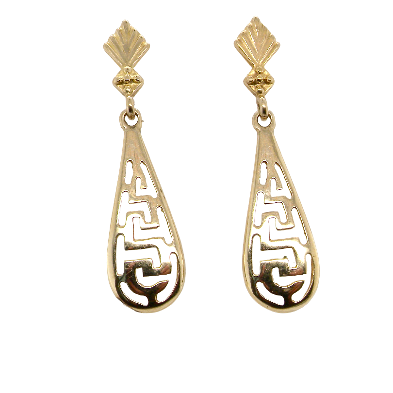 A pair of 9 carat gold drop earrings. Each celtic style