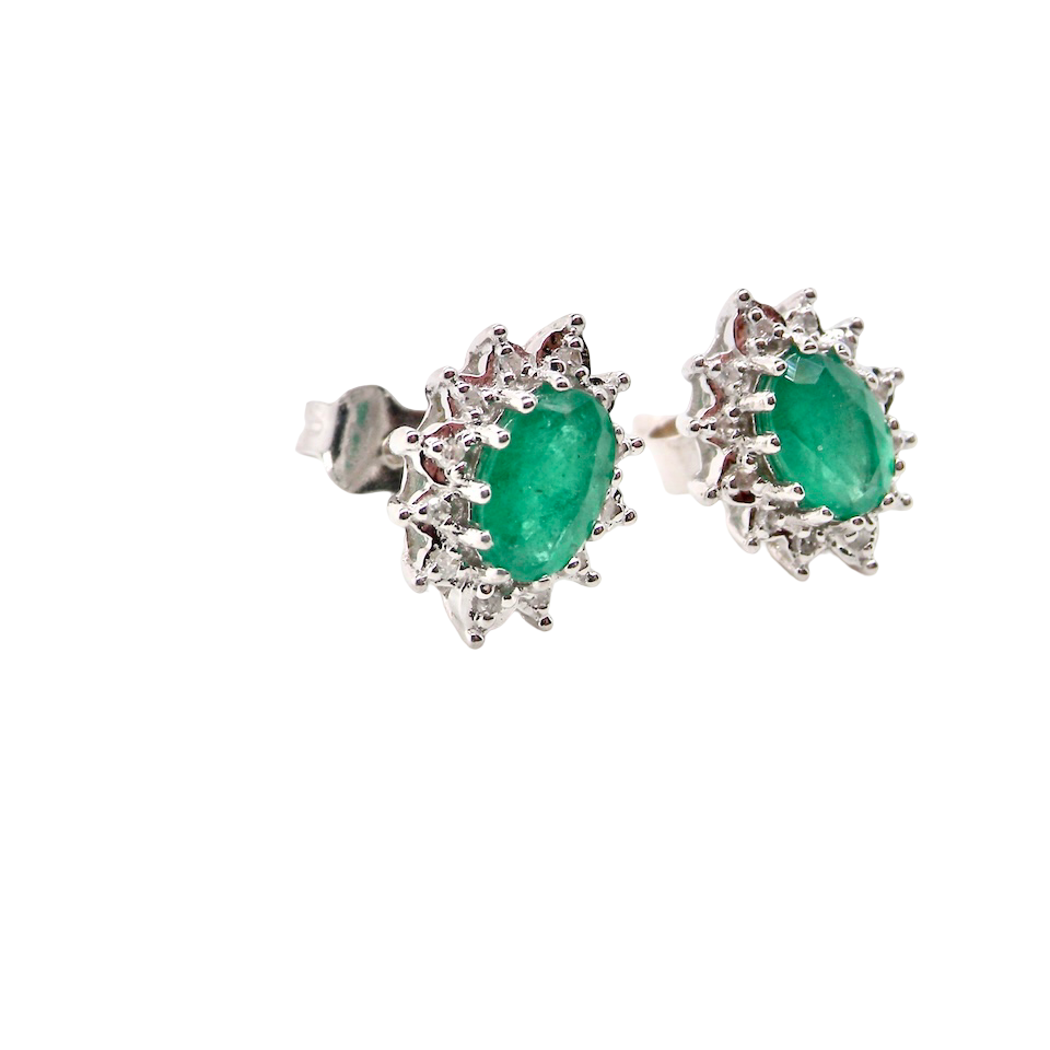 A pair of Emerald and Diamond earrings