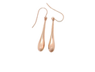 Rose gold teardrop earrings on a white background