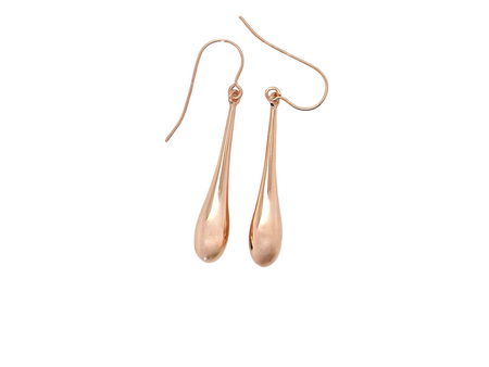 Rose gold teardrop earrings on a white background