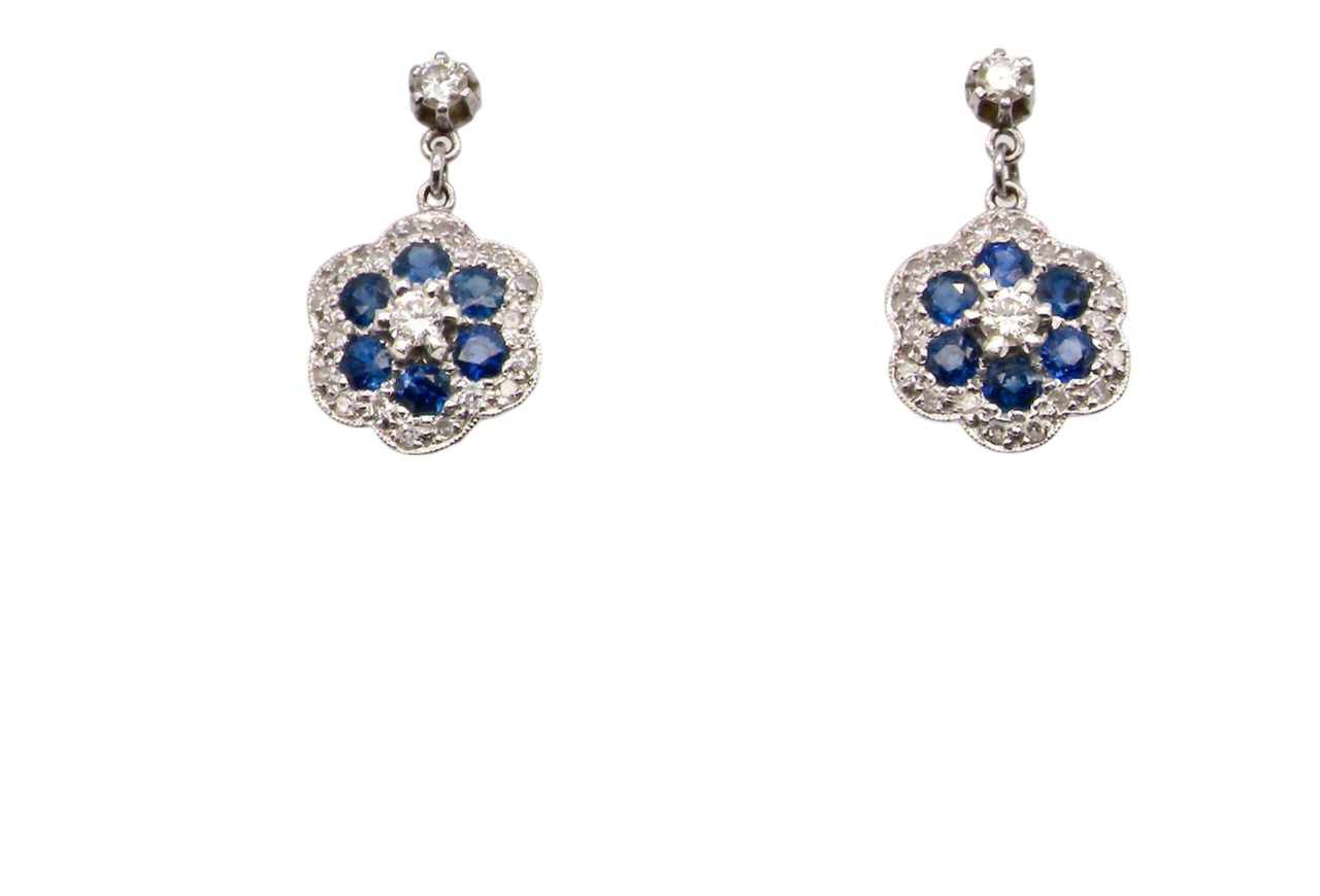 A pair of Sapphire & Diamond drop earrings
