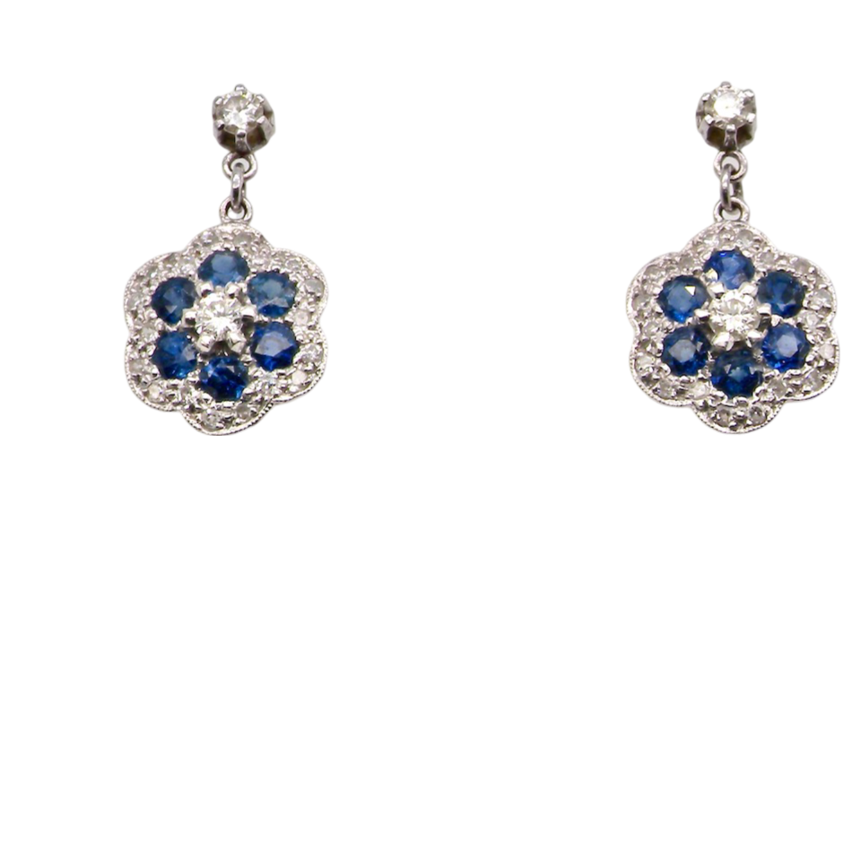 A pair of Sapphire & Diamond drop earrings