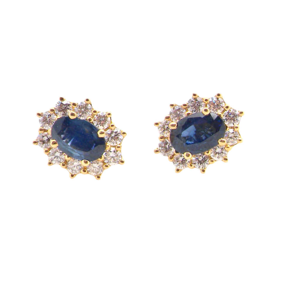 A pair of Sapphire and Diamond Cluster Earrings