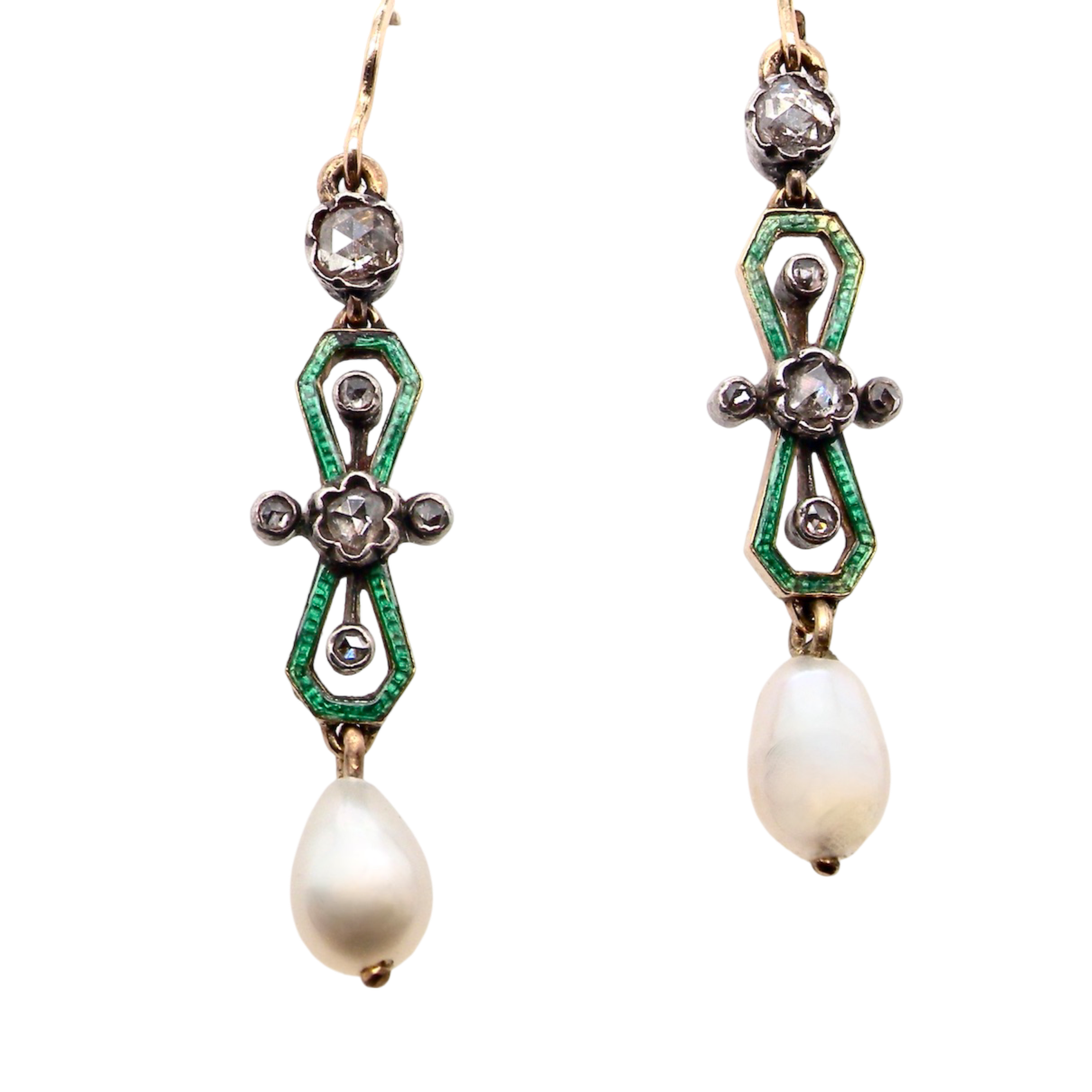 A pair of Victorian Diamond and Pearl earrings