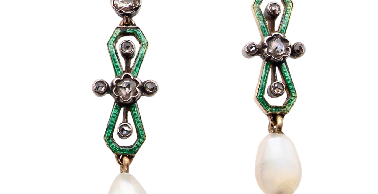 A pair of Victorian Diamond and Pearl earrings