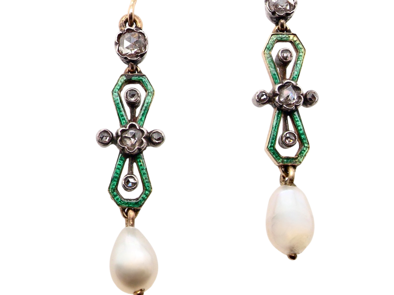 A pair of Victorian Diamond and Pearl earrings