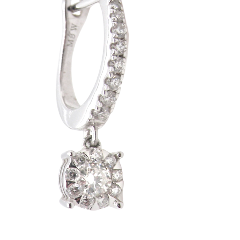 A pair of diamond hoop and drop earrings