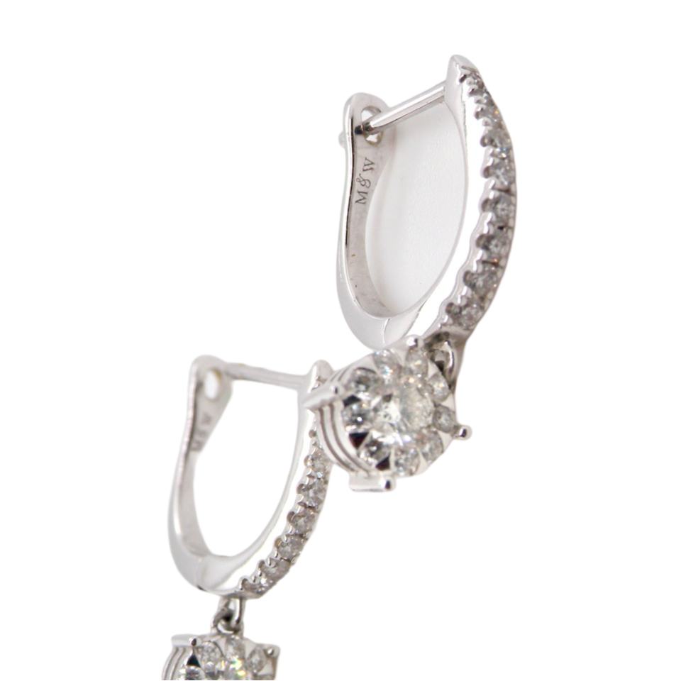 A pair of diamond hoop and drop earrings