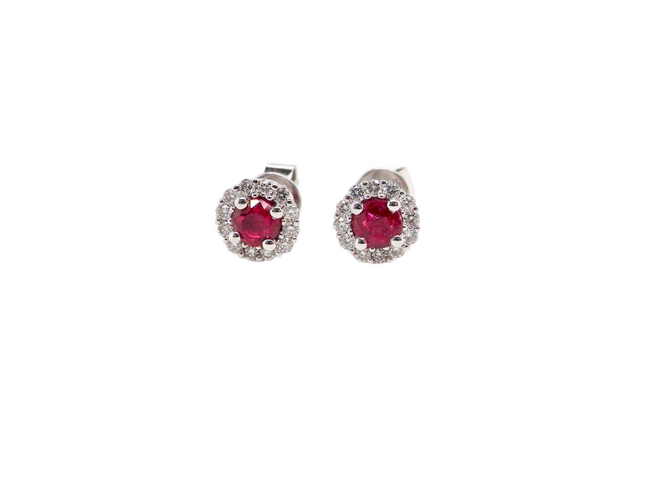 A pair of ruby and diamond earrings
