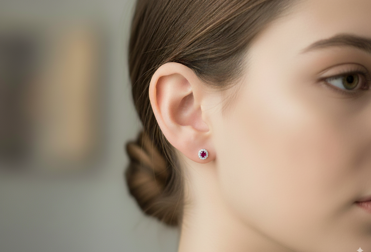 A pair of ruby and diamond earrings