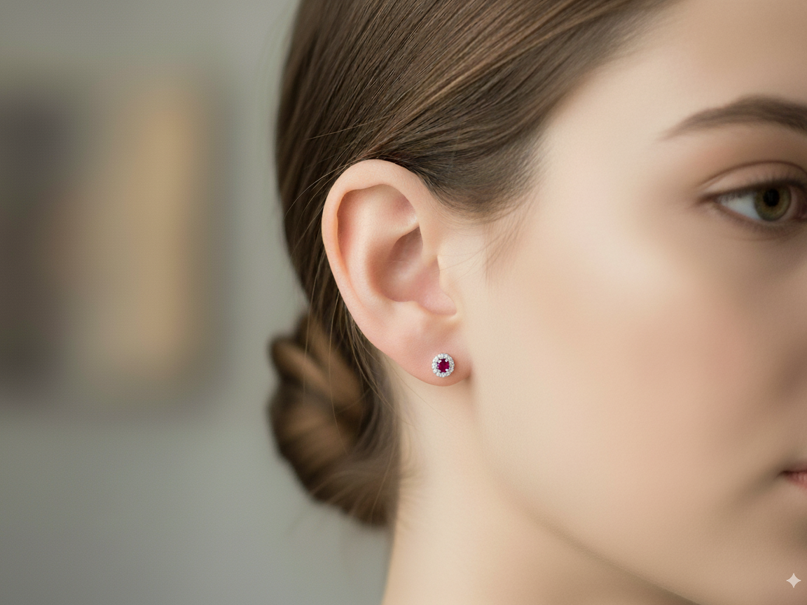 A pair of ruby and diamond earrings