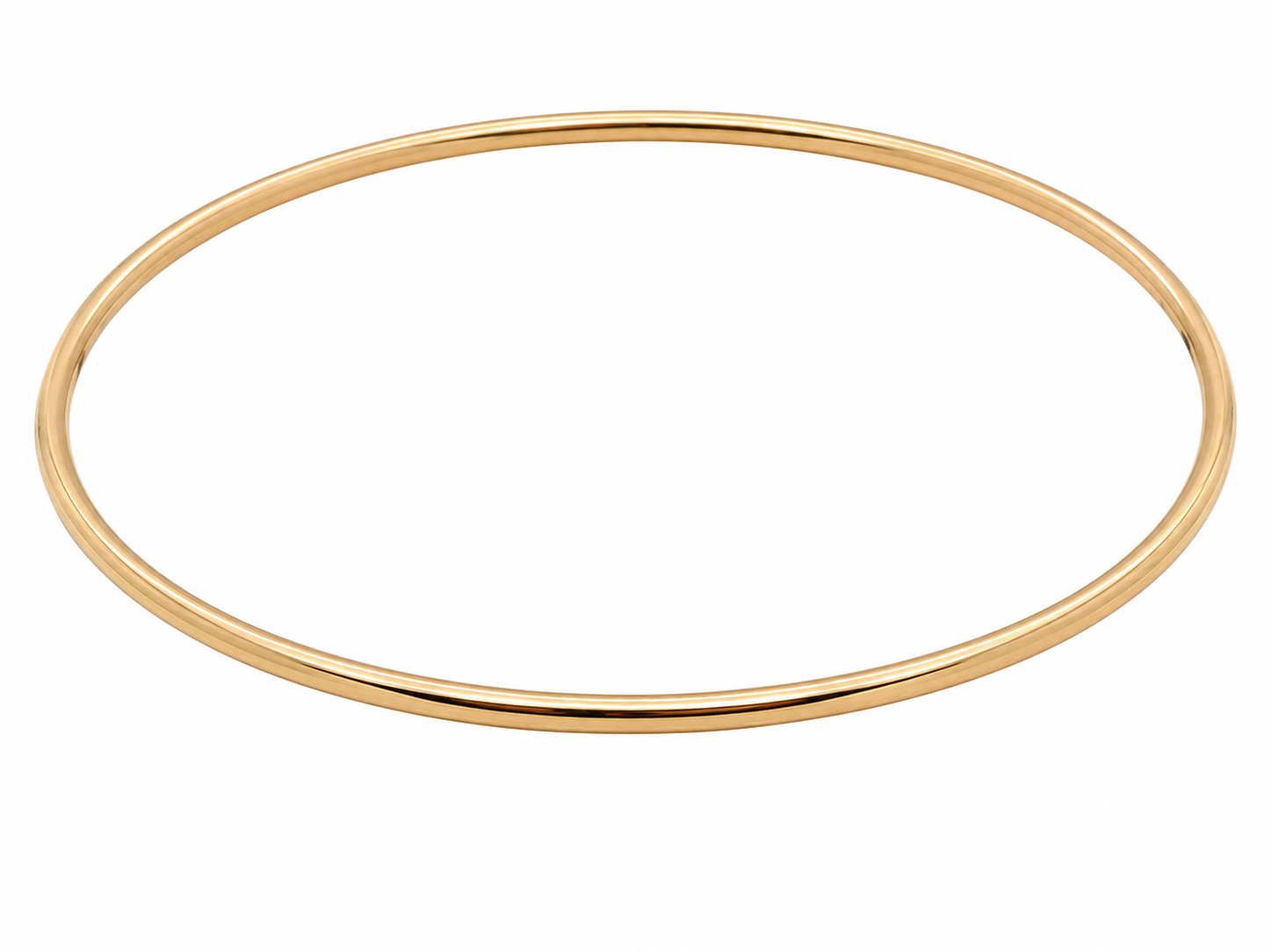 A plain 9 carat gold, solid bangle (formally known as a slave bangle) Weighs 7.3 grams, round wire profile, just under 2mm.