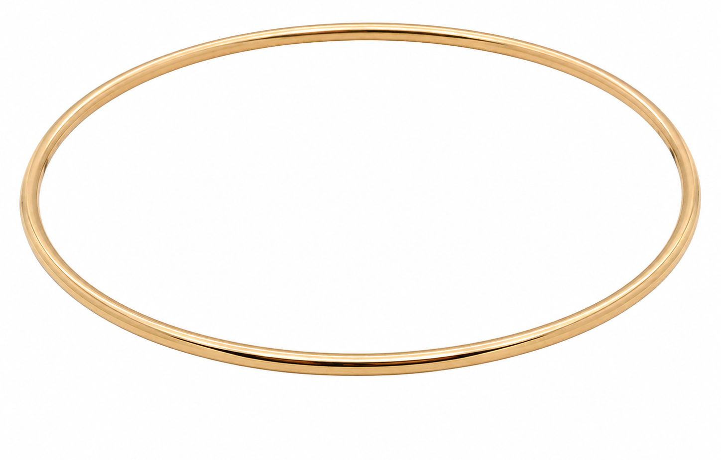 A plain 9 carat gold, solid bangle (formally known as a slave bangle) Weighs 7.3 grams, round wire profile, just under 2mm.