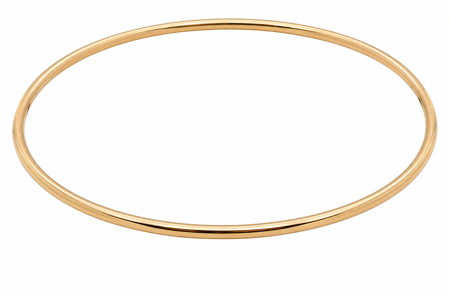 A plain 9 carat gold, solid bangle (formally known as a slave bangle) Weighs 7.3 grams, round wire profile, just under 2mm.
