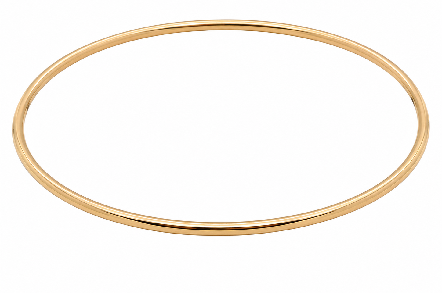 A plain 9 carat gold, solid bangle (formally known as a slave bangle) Weighs 7.3 grams, round wire profile, just under 2mm.