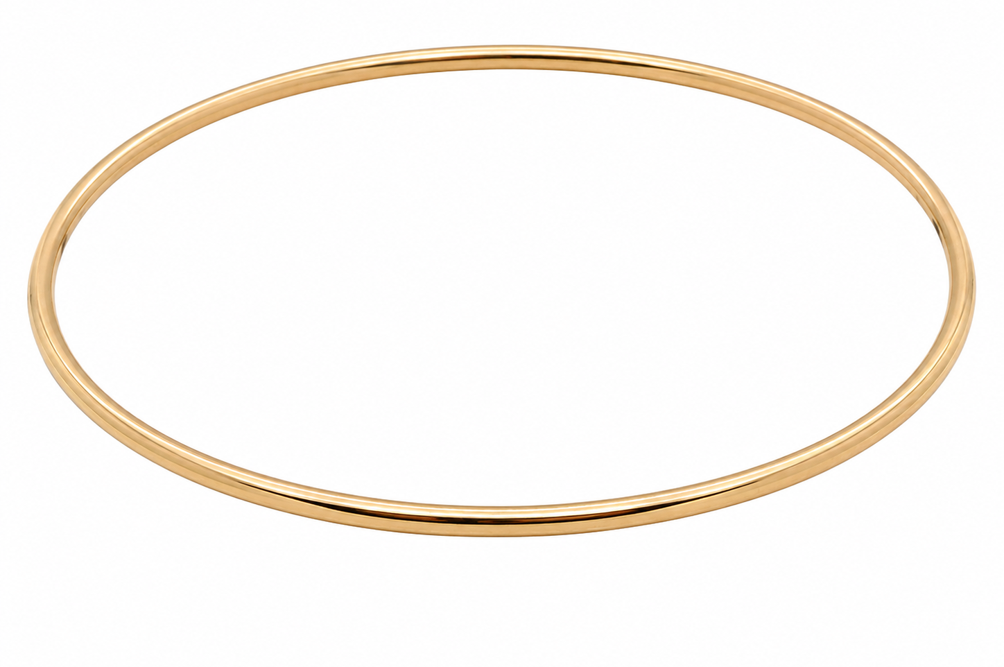A plain 9 carat gold, solid bangle (formally known as a slave bangle) Weighs 7.3 grams, round wire profile, just under 2mm.