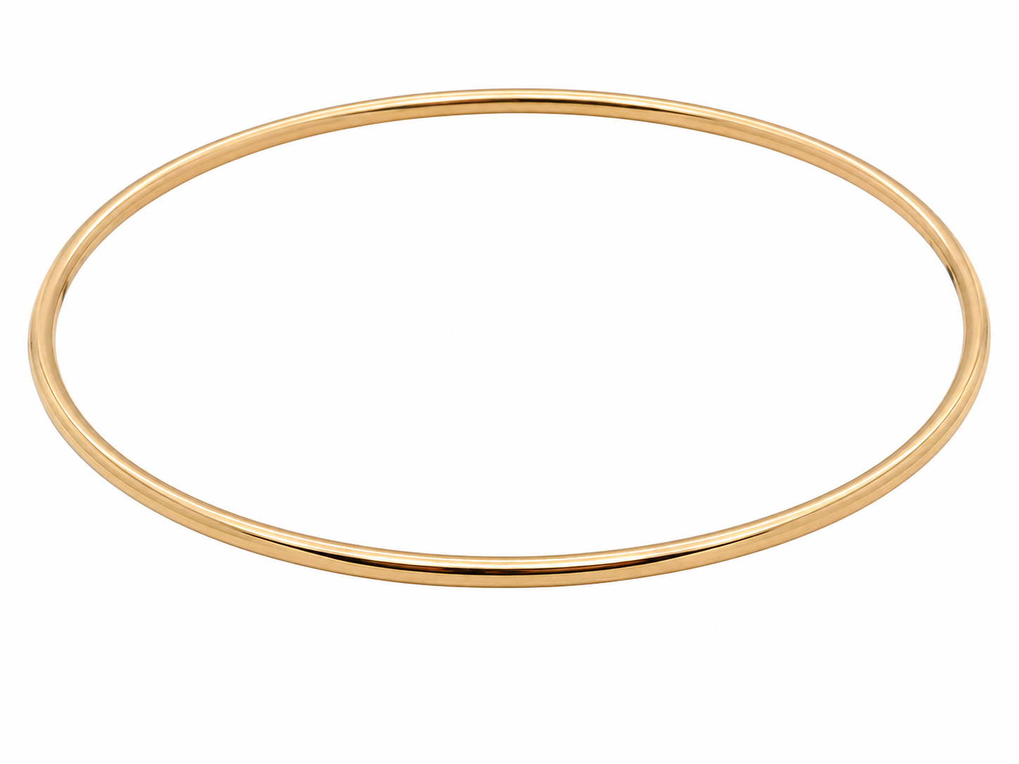 A plain 9 carat gold, solid bangle (formally known as a slave bangle) Weighs 7.3 grams, round wire profile, just under 2mm.
