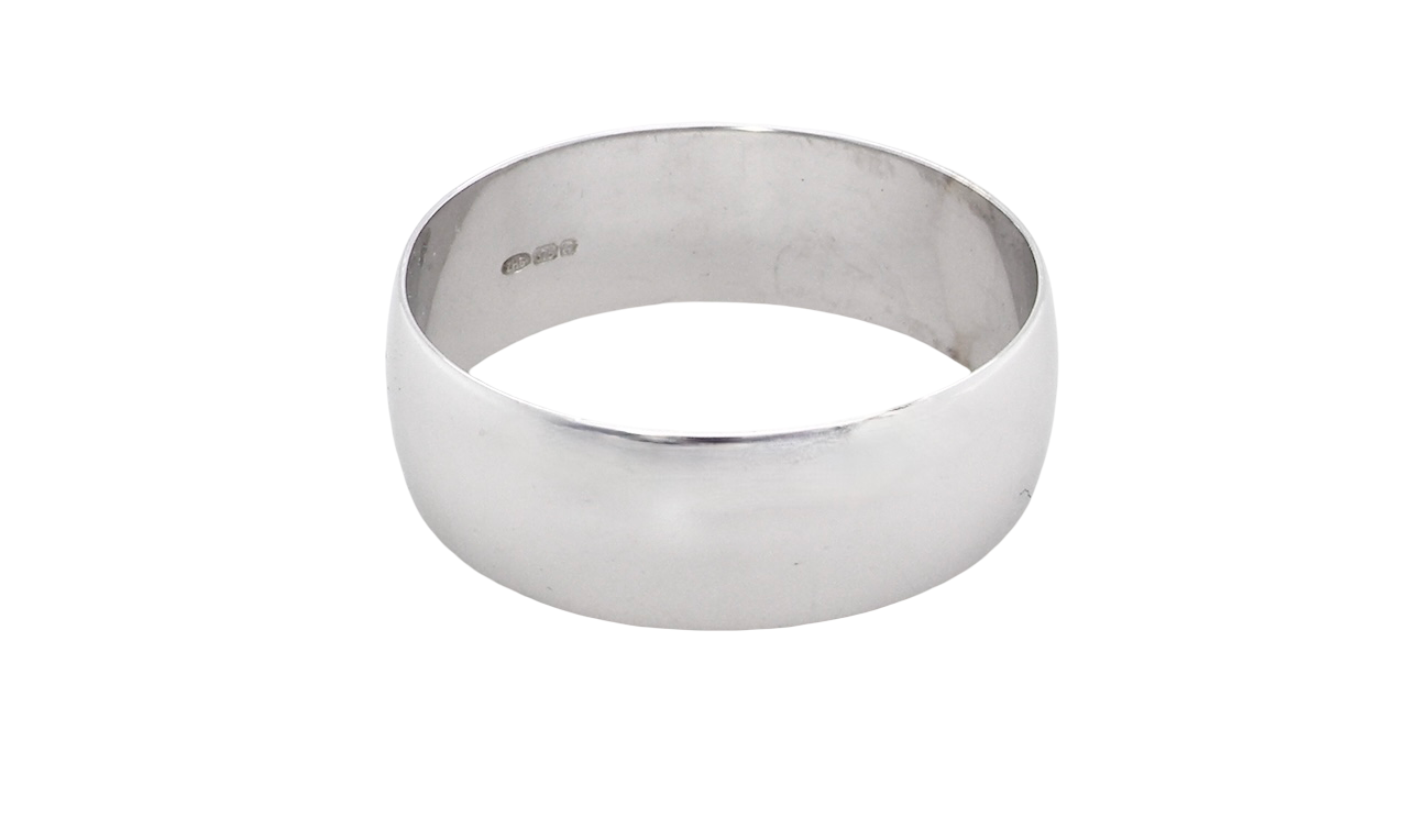 A plain 9 carat white gold wedding ring.