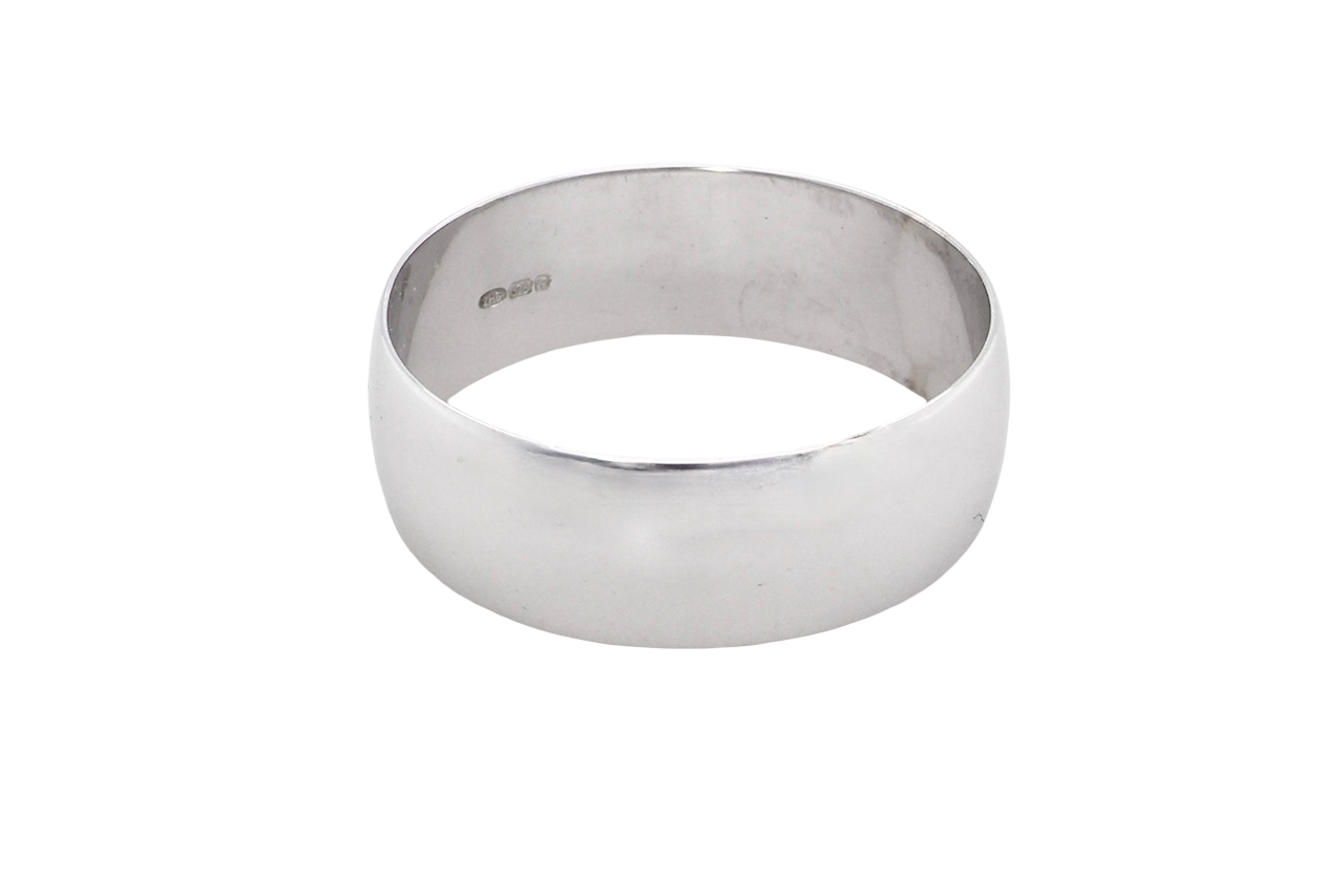 A plain 9 carat white gold wedding ring.