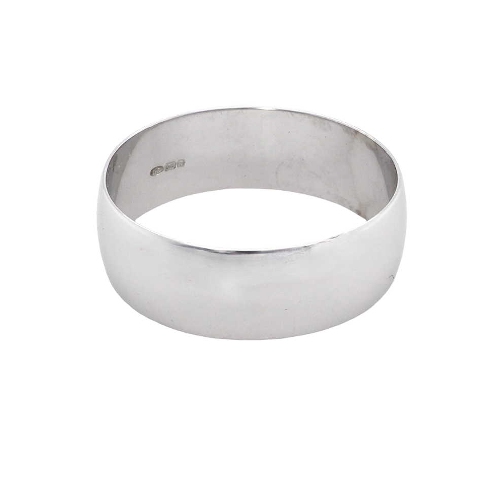 A plain 9 carat white gold wedding ring.