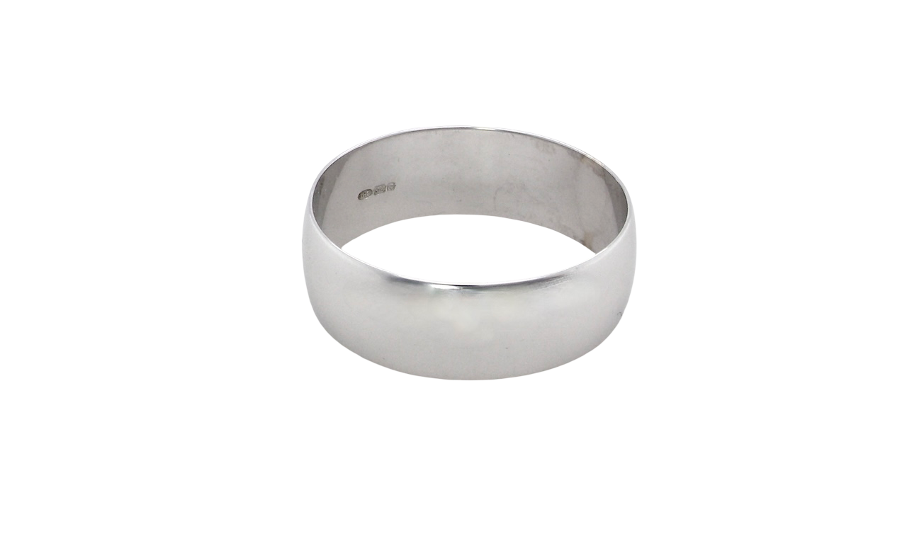 A plain 9 carat white gold wedding ring. Suited to male or female wear,