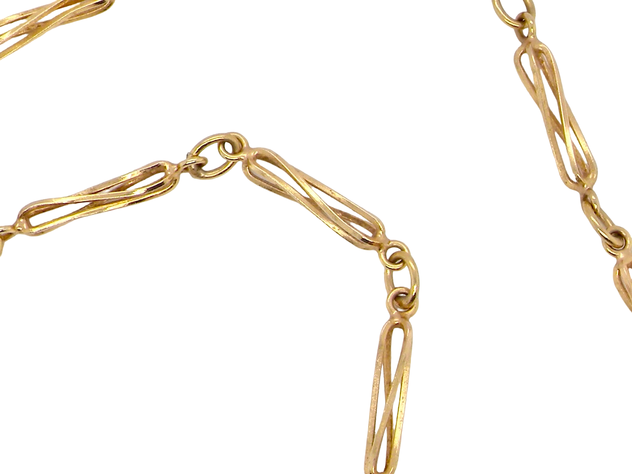 A pretty 9 carat gold neck chain. Each link is cage like design, with a slight twist 15x4mm close up