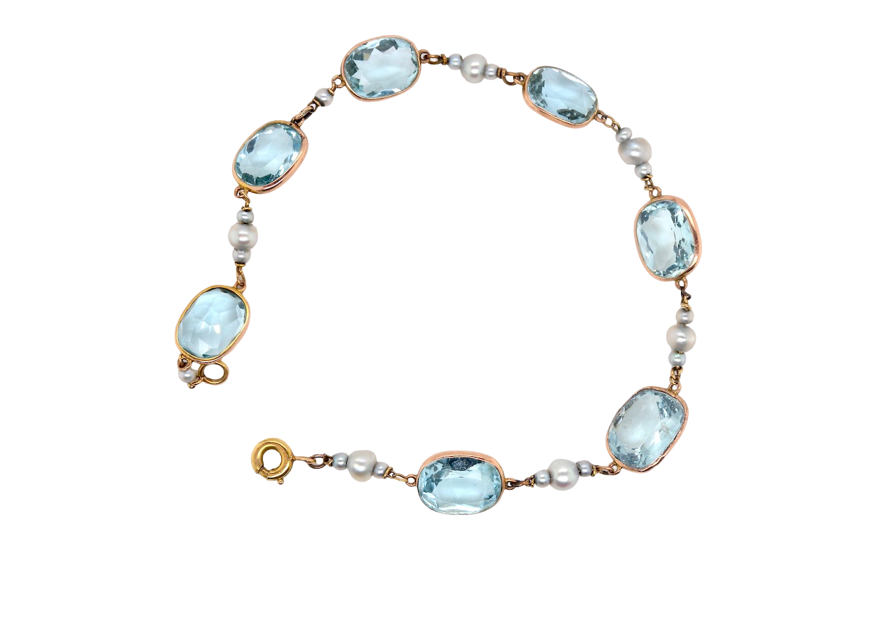 A pretty antique Aquamarine and Pearl bracelet