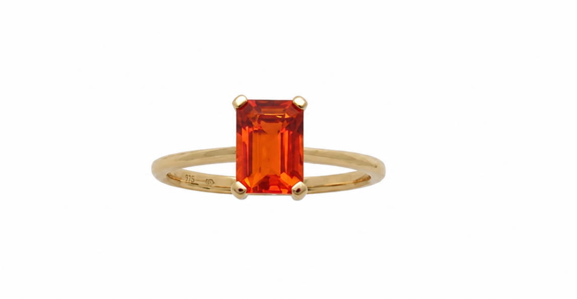 A rectangular fire opal solitaire ring