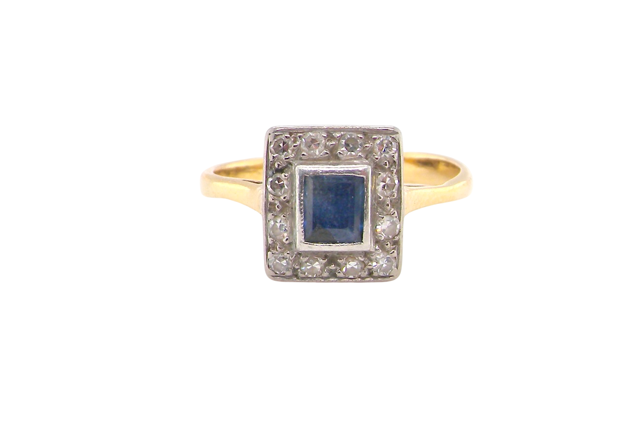 A rectangular vintage Sapphire and Diamond cluster