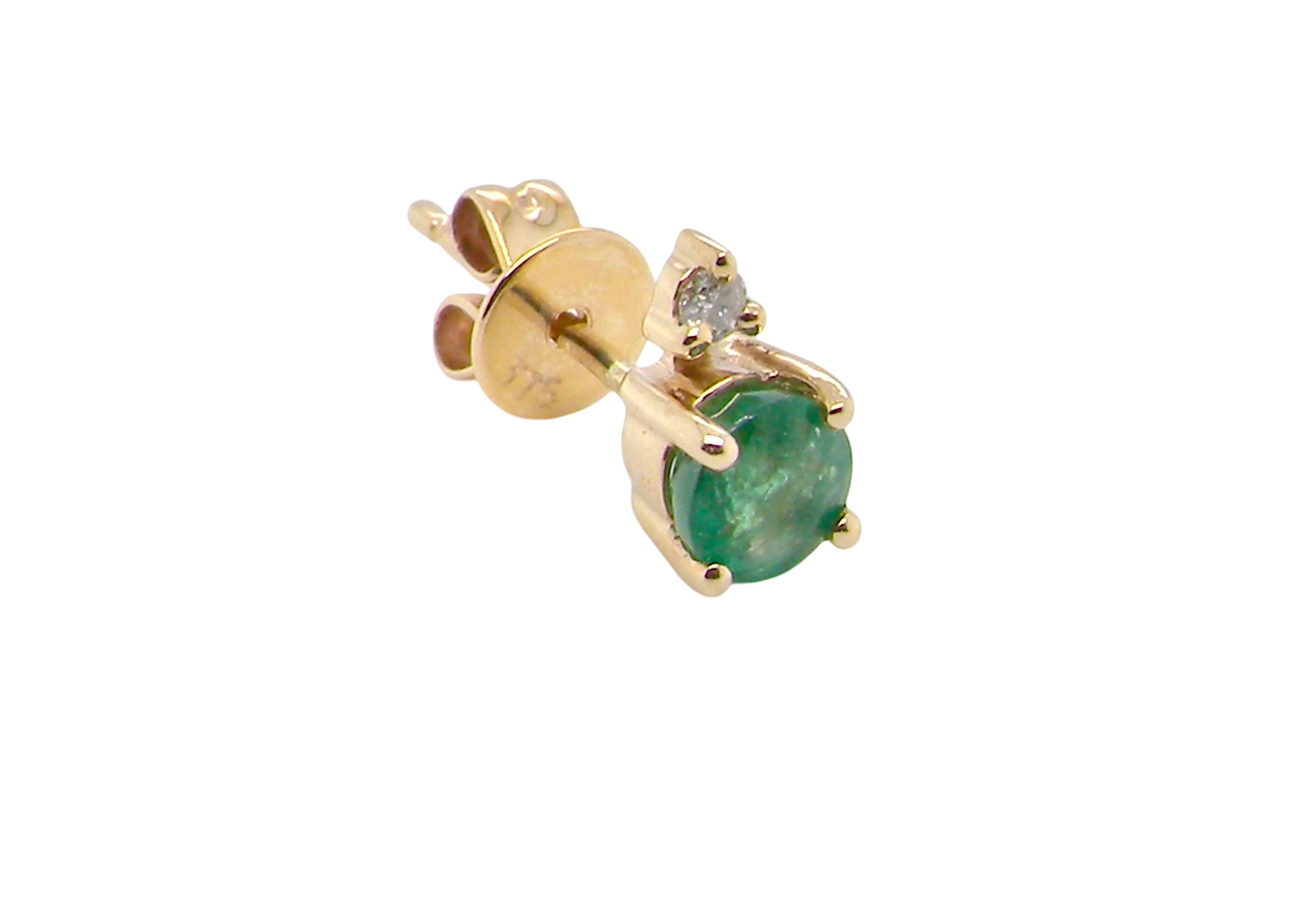 A simple pair of 9 carat gold earrings. emerald and diamond