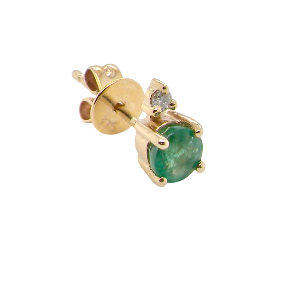 A simple pair of 9 carat gold earrings. emerald and diamond