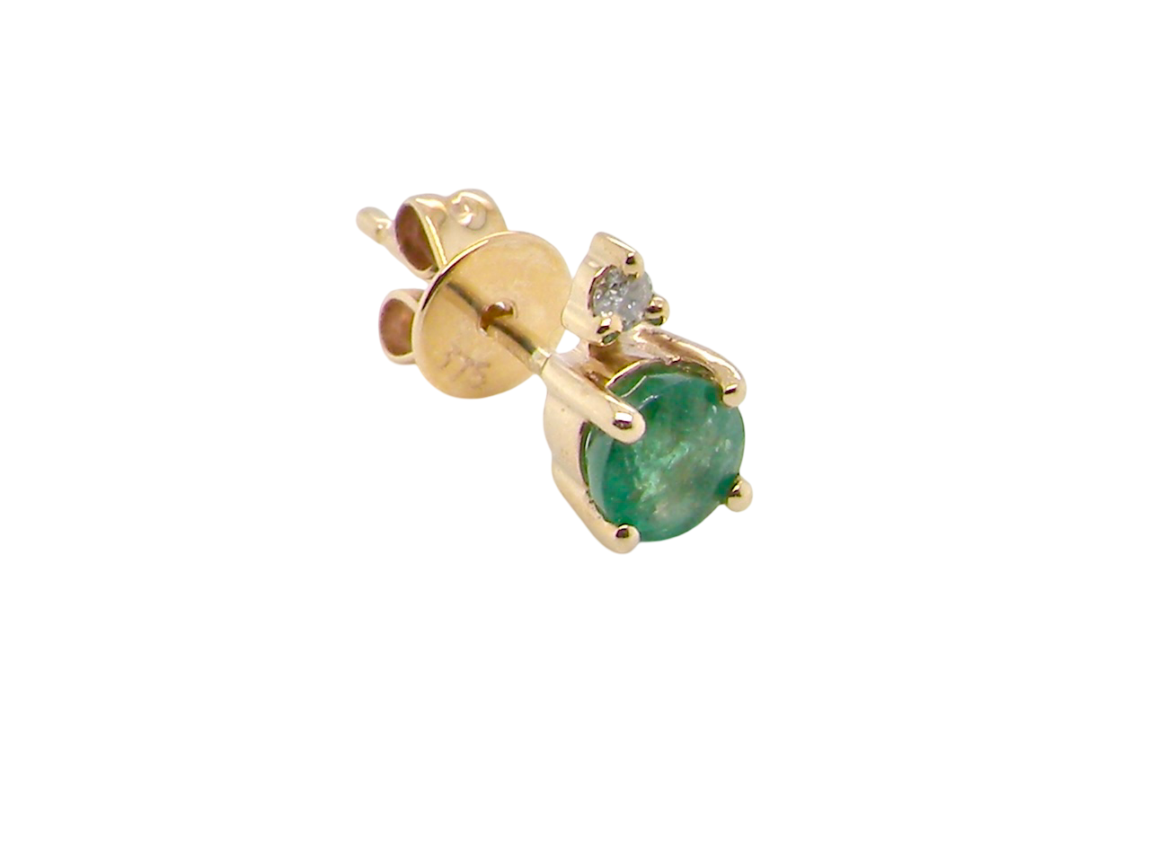 A simple pair of 9 carat gold earrings. emerald and diamond