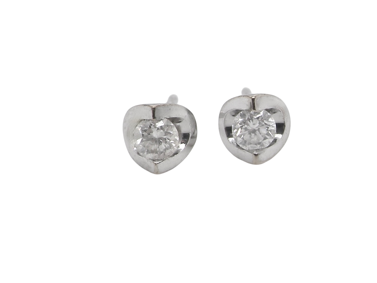 Heart-shaped diamond stud earrings on a white background