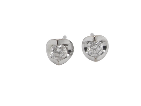 Heart-shaped diamond stud earrings on a white background